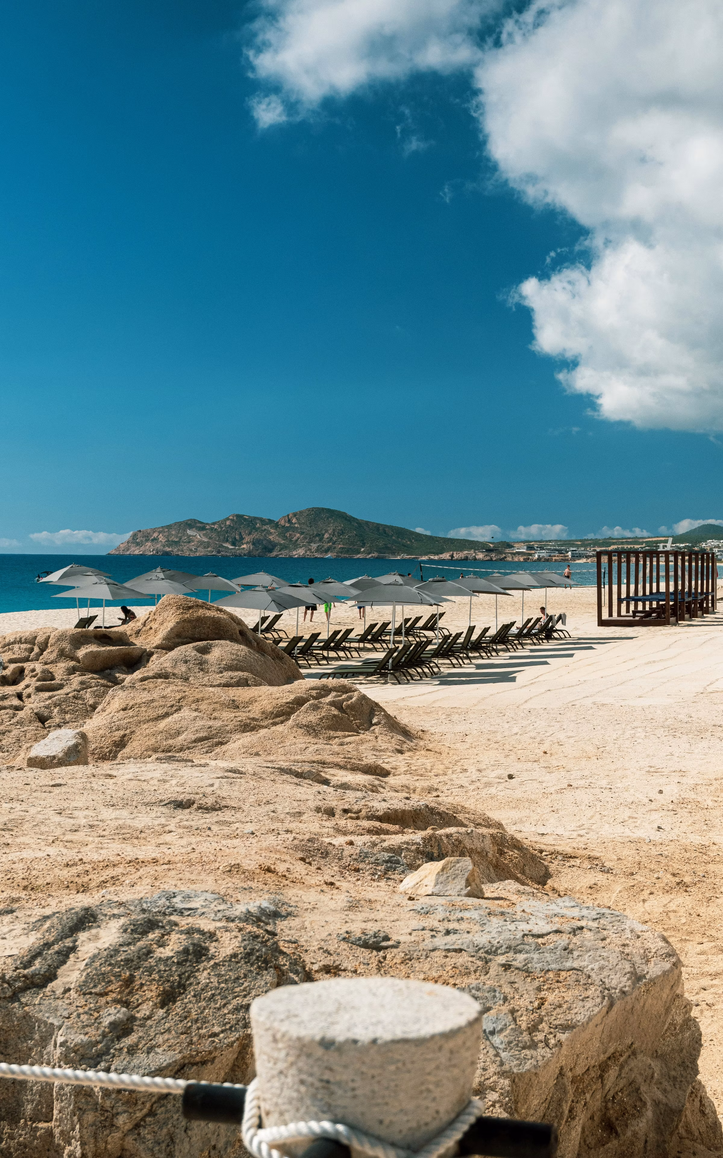 Cabo San Lucas coastline with calm Sea of Cortez waters and marina, Baja California Sur