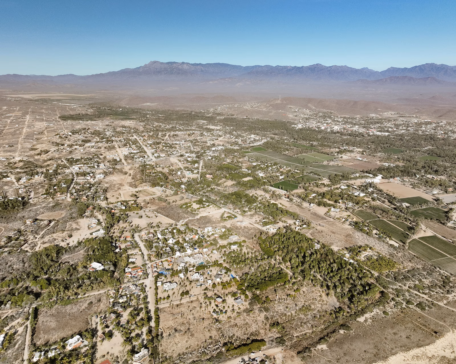 Aerial view of Todos Santos, Baja California Sur — Pueblo Mágico set in Baja Pacific desert
