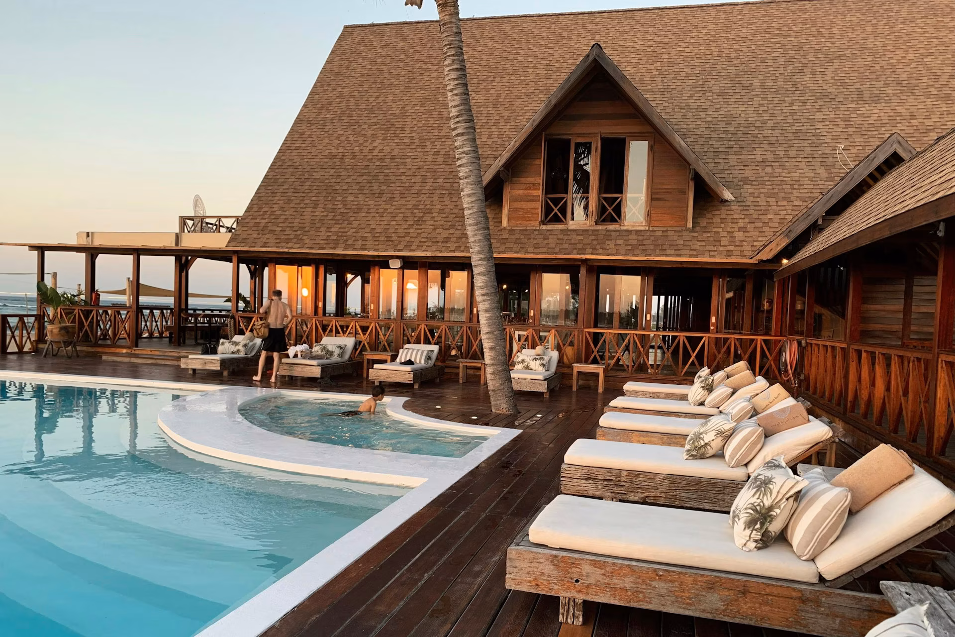Beachfront pool terrace at golden hour with ocean views, Cabo del Sol amenities, Cabo Corridor, Los Cabos